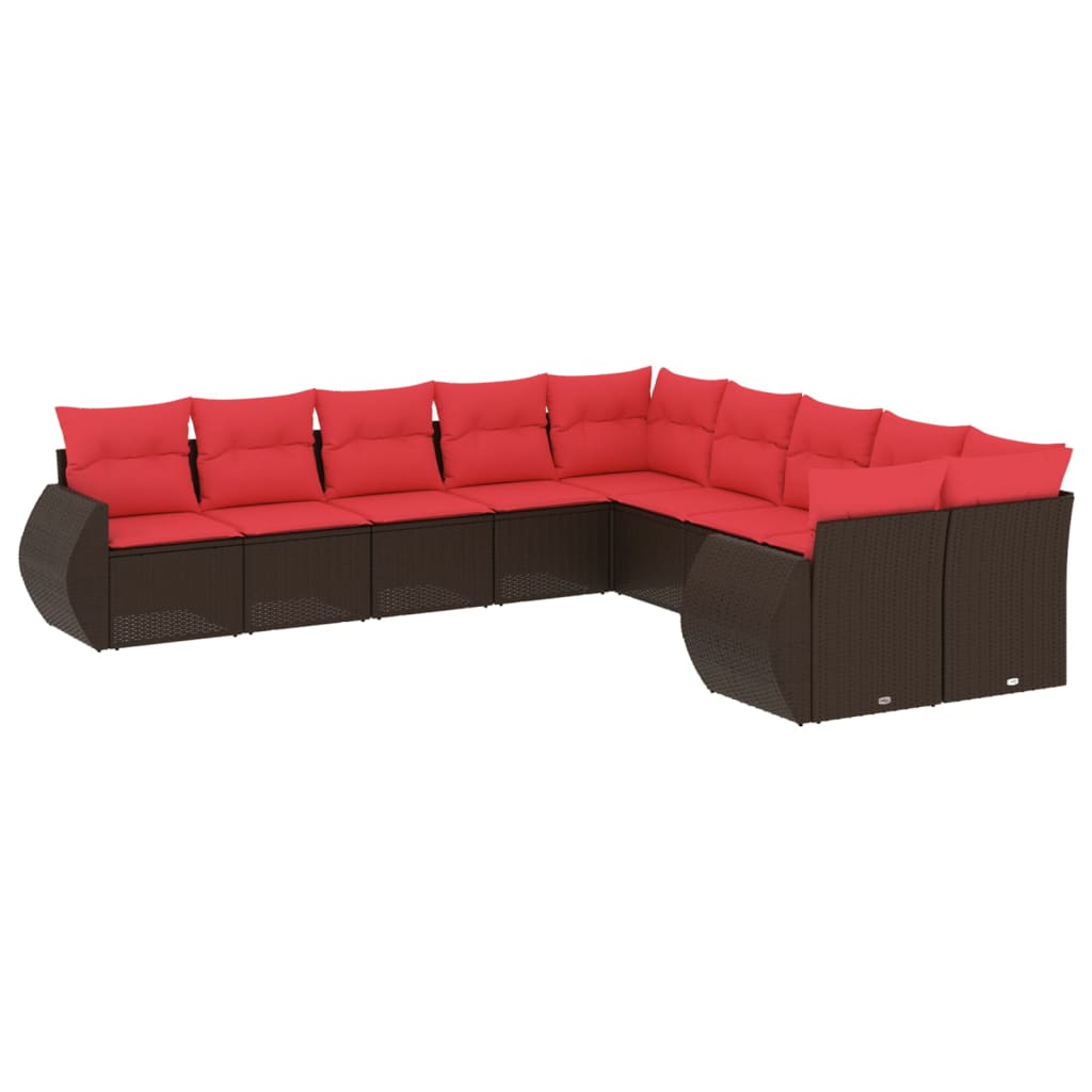 Set Divani da Giardino 10 pz con Cuscini Marrone in Polyrattan | homemem39
