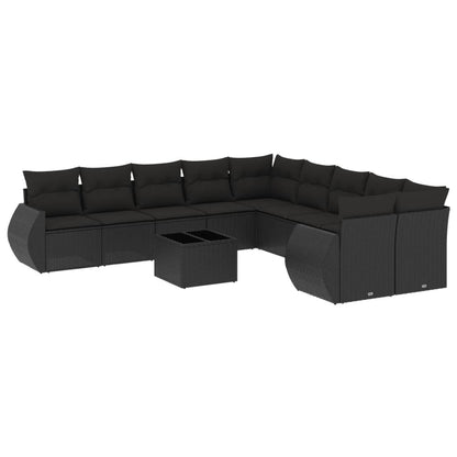 Set Divani da Giardino 11 pz con Cuscini in Polyrattan Nero - homemem39