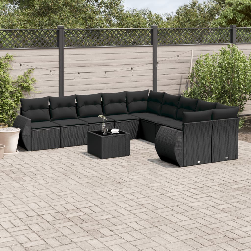 Set Divani da Giardino 11 pz con Cuscini in Polyrattan Nero - homemem39