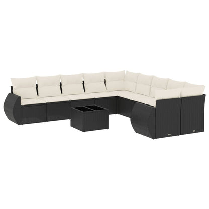 Set Divani da Giardino 11 pz con Cuscini in Polyrattan Nero - homemem39