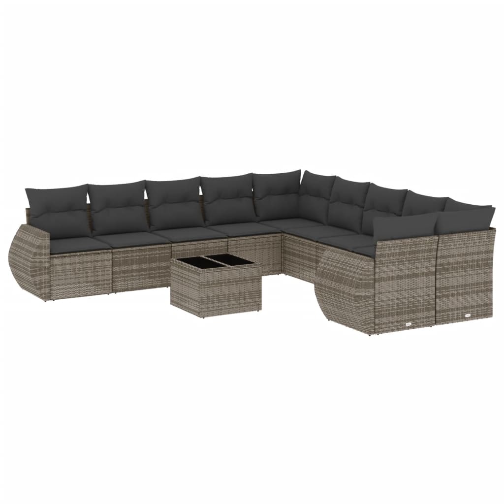 Set Divani da Giardino 11 pz con Cuscini in Polyrattan Grigio - homemem39