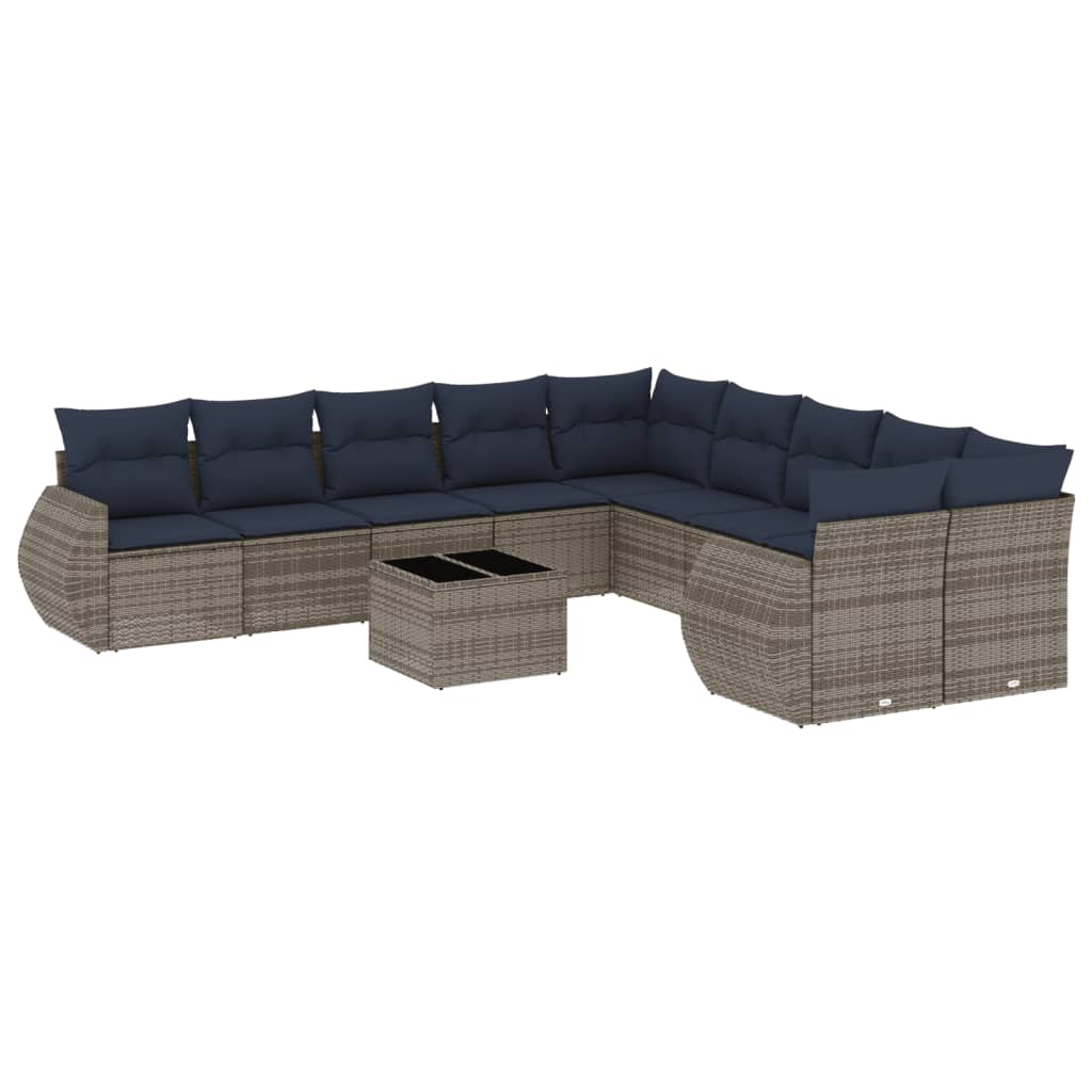 Set Divani da Giardino 11 pz con Cuscini Grigio in Polyrattan | homemem39