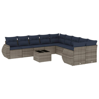 Set Divani da Giardino 11 pz con Cuscini Grigio in Polyrattan | homemem39