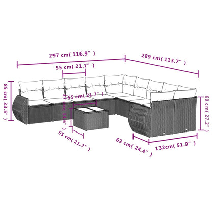 Set Divani da Giardino 11 pz con Cuscini Grigio in Polyrattan | homemem39