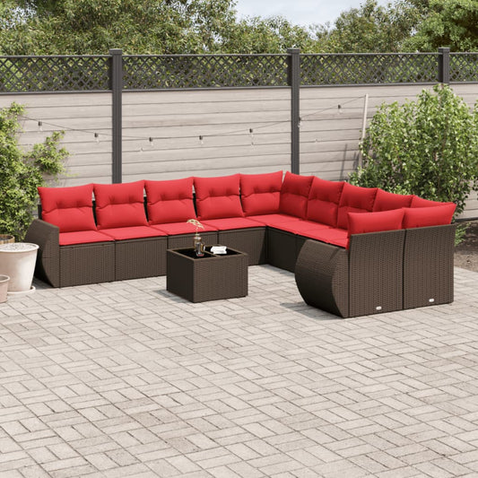 Set Divani da Giardino 11 pz con Cuscini Marrone in Polyrattan | homemem39