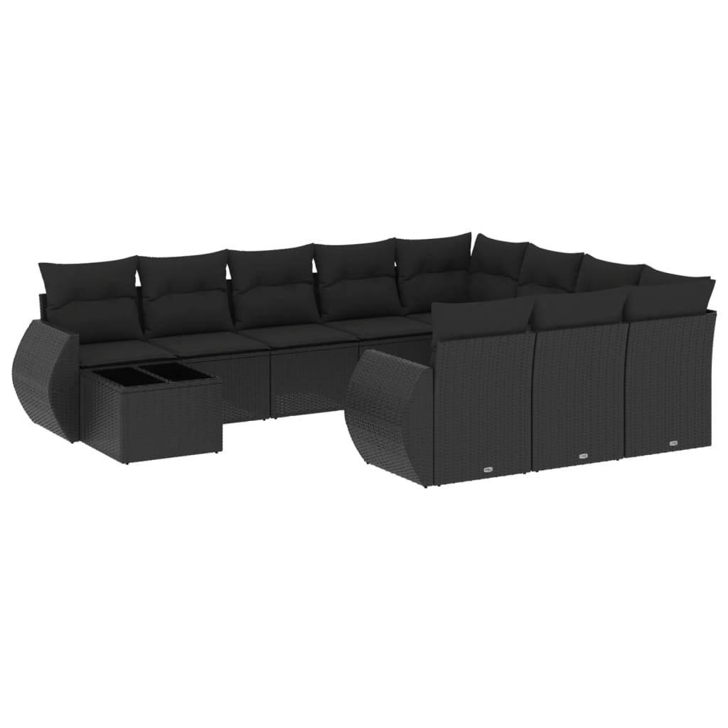 Set Divani da Giardino 11 pz con Cuscini in Polyrattan Nero - homemem39