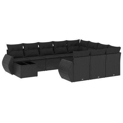 Set Divani da Giardino 11 pz con Cuscini in Polyrattan Nero - homemem39