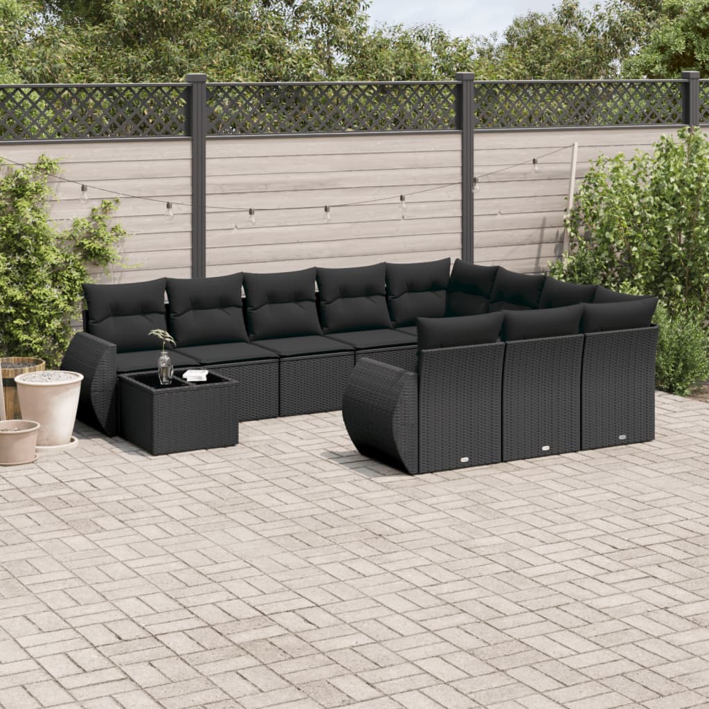 Set Divani da Giardino 11 pz con Cuscini in Polyrattan Nero - homemem39