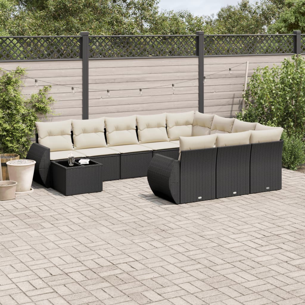 Set Divani da Giardino 11 pz con Cuscini in Polyrattan Nero - homemem39