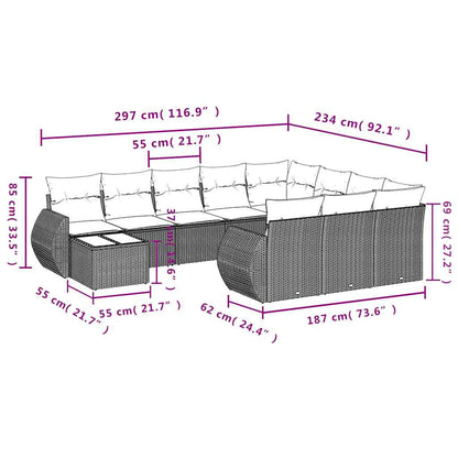 Set Divani da Giardino 11 pz con Cuscini Nero in Polyrattan | homemem39