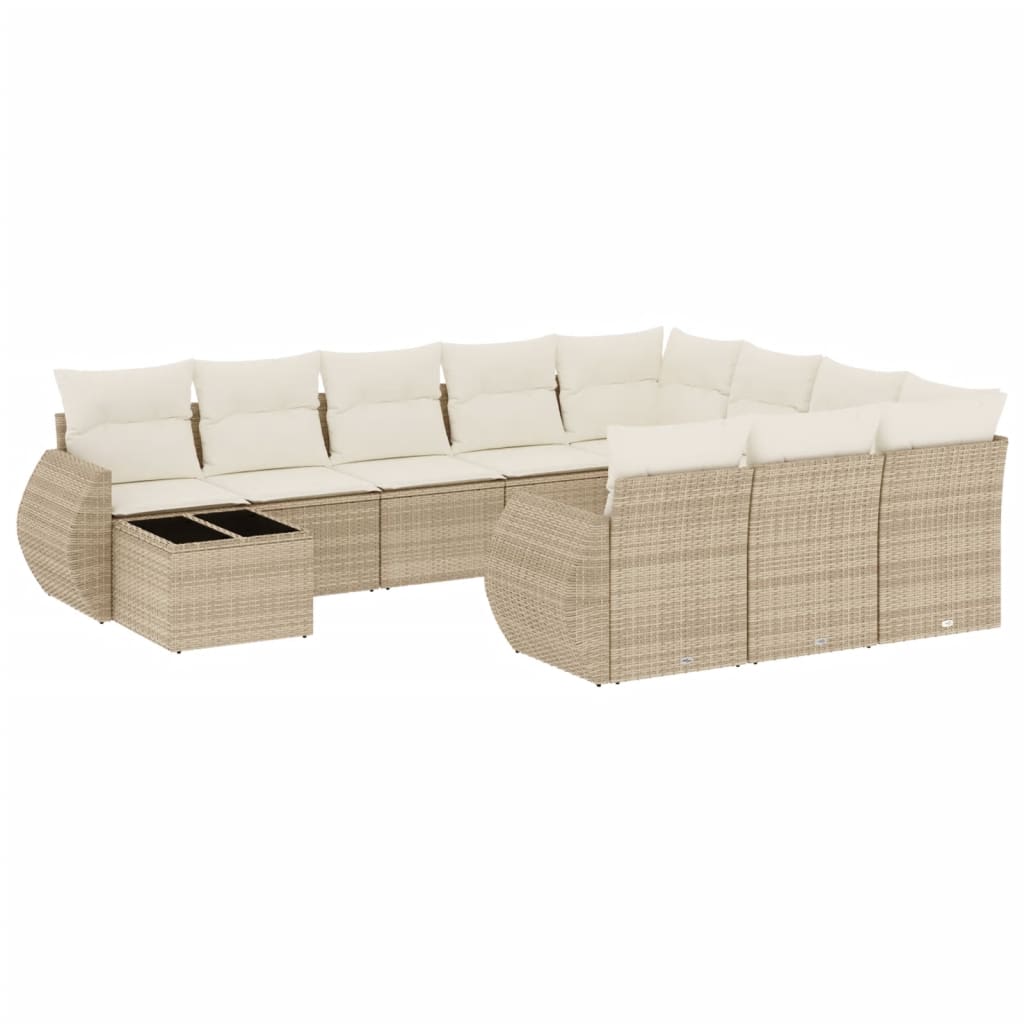 Set Divani da Giardino 11 pz con Cuscini Beige in Polyrattan - homemem39