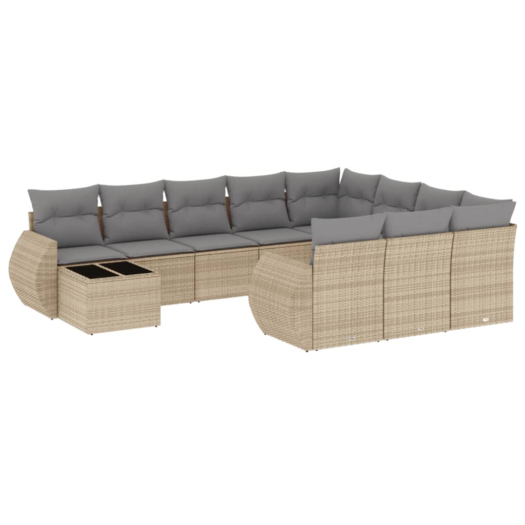 Set Divani da Giardino 11 pz con Cuscini Beige in Polyrattan - homemem39