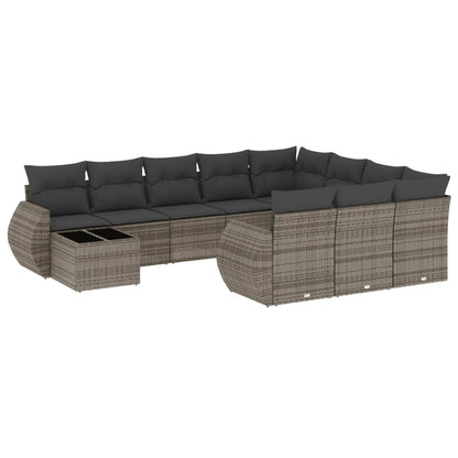 Set Divani da Giardino 11 pz con Cuscini in Polyrattan Grigio - homemem39