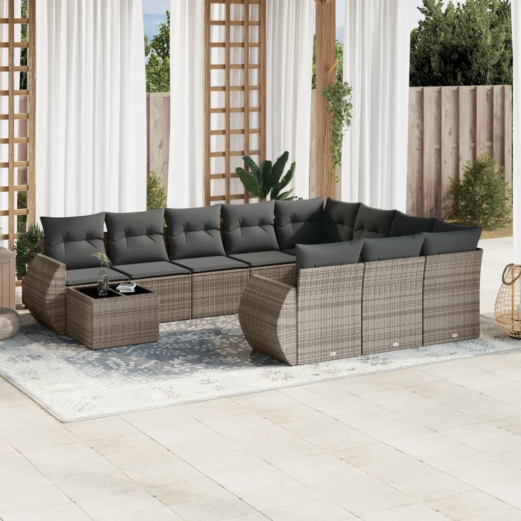 Set Divani da Giardino 11 pz con Cuscini in Polyrattan Grigio - homemem39