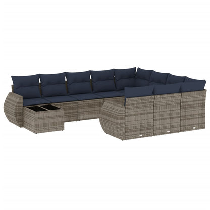 Set Divani da Giardino 11 pz con Cuscini Grigio in Polyrattan