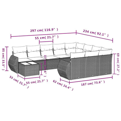Set Divani da Giardino 11 pz con Cuscini Grigio in Polyrattan