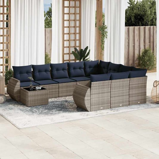 Set Divani da Giardino 11 pz con Cuscini Grigio in Polyrattan | homemem39