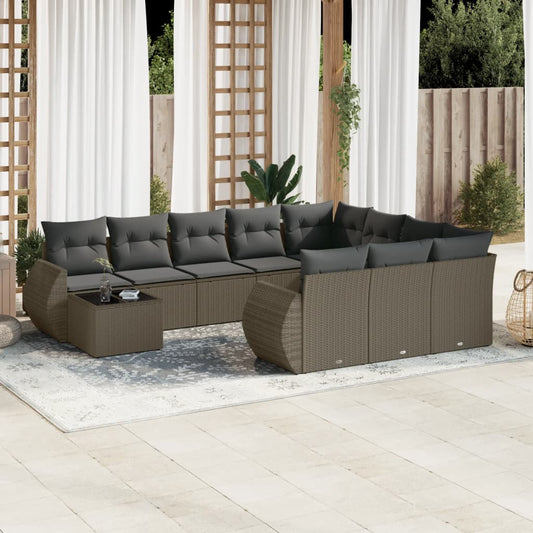 Set Divani da Giardino 11 pz con Cuscini in Polyrattan Grigio - homemem39