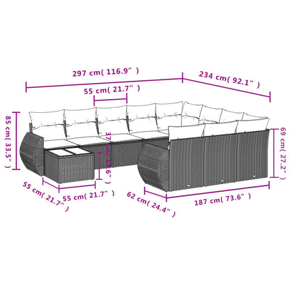 Set Divani da Giardino 11 pz con Cuscini Polyrattan Marrone
