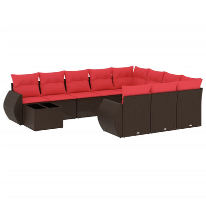 Set Divani da Giardino 11 pz con Cuscini Marrone in Polyrattan