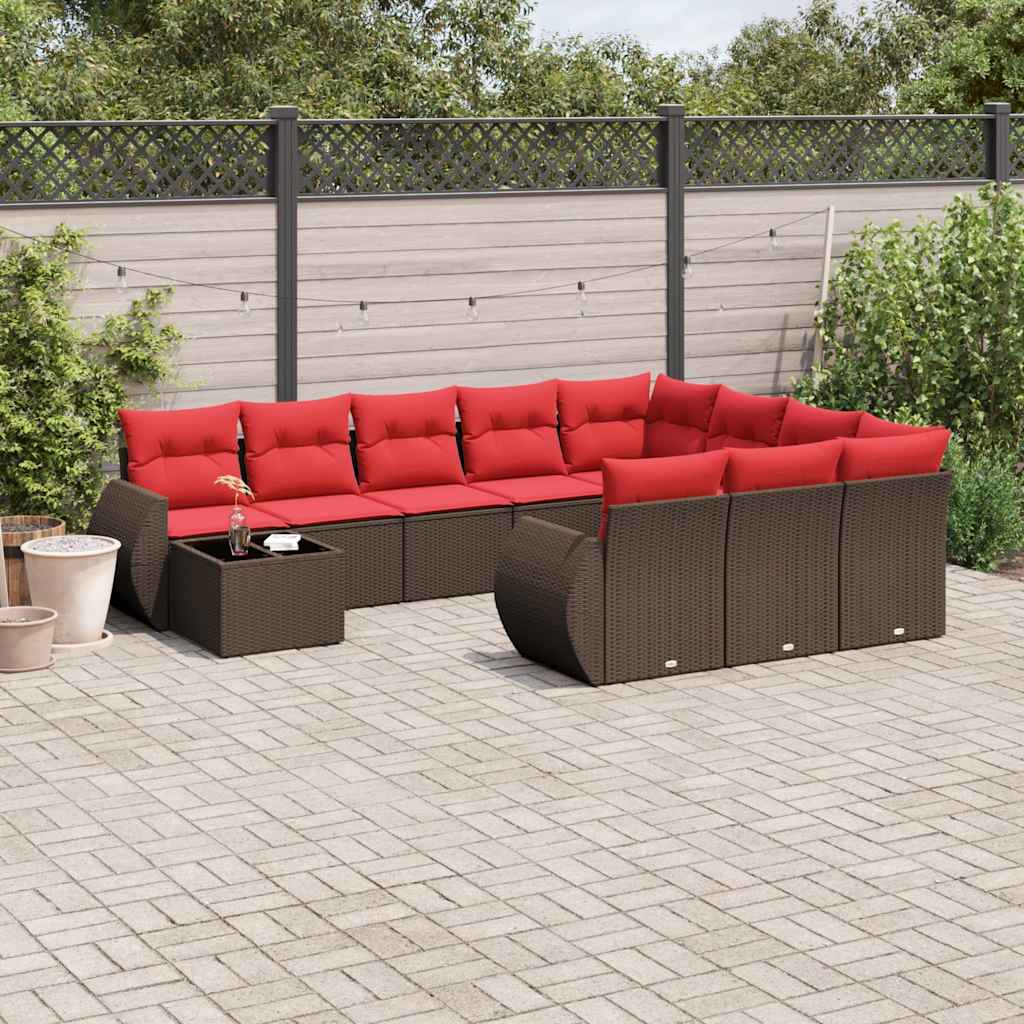 Set Divani da Giardino 11 pz con Cuscini Marrone in Polyrattan