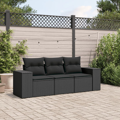 Set Divani da Giardino 3 pz con Cuscini in Polyrattan Nero - homemem39