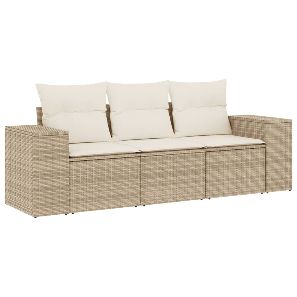 Set Divano da Giardino 3 pz con Cuscini Beige in Polyrattan - homemem39