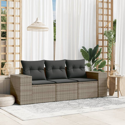 Set Divani da Giardino 3 pz con Cuscini Grigio in Polyrattan - homemem39