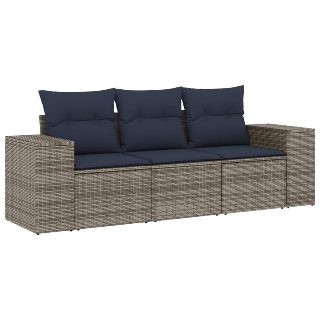 Set Divani da Giardino 3 pz con Cuscini Grigio in Polyrattan | homemem39