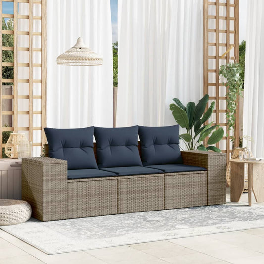 Set Divani da Giardino 3 pz con Cuscini Grigio in Polyrattan | homemem39