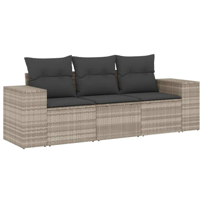 Set Divano da Giardino 3pz con Cuscini Grigio Chiaro Polyrattan - homemem39