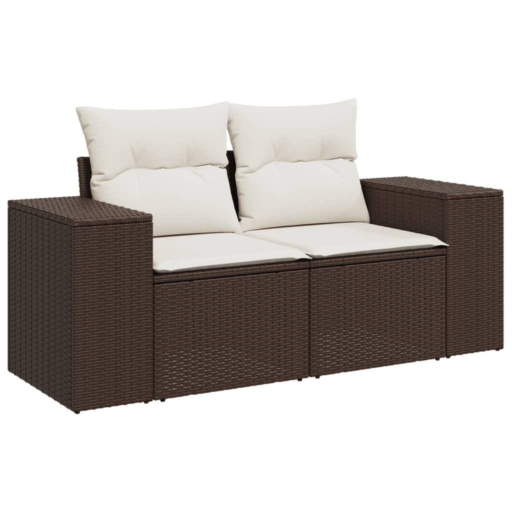 Set Divano da Giardino 3 pz con Cuscini Marrone in Polyrattan