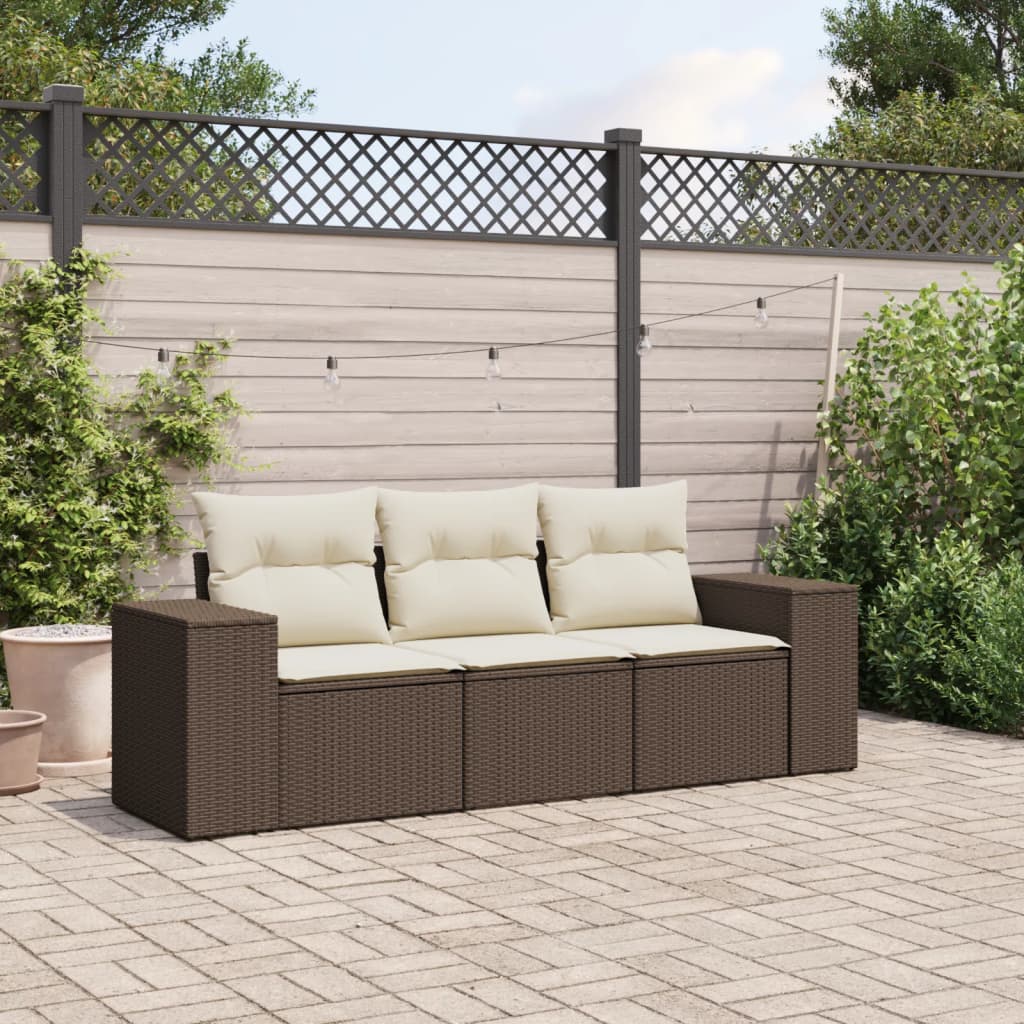 Set Divano da Giardino 3 pz con Cuscini Marrone in Polyrattan - homemem39