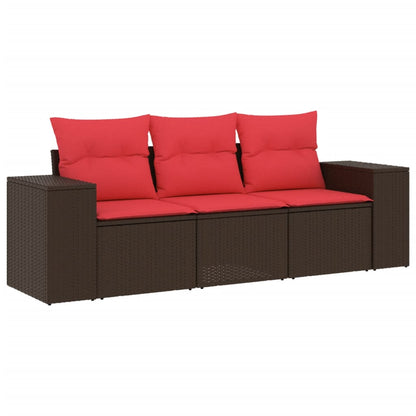 Set Divani da Giardino 3 pz con Cuscini Marrone in Polyrattan
