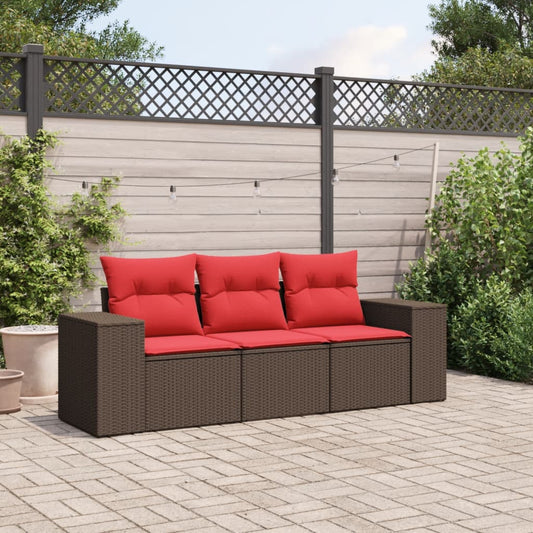 Set Divani da Giardino 3 pz con Cuscini Marrone in Polyrattan | homemem39