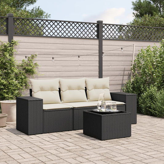 Set Divani da Giardino 4 pz con Cuscini Nero in Polyrattan - homemem39