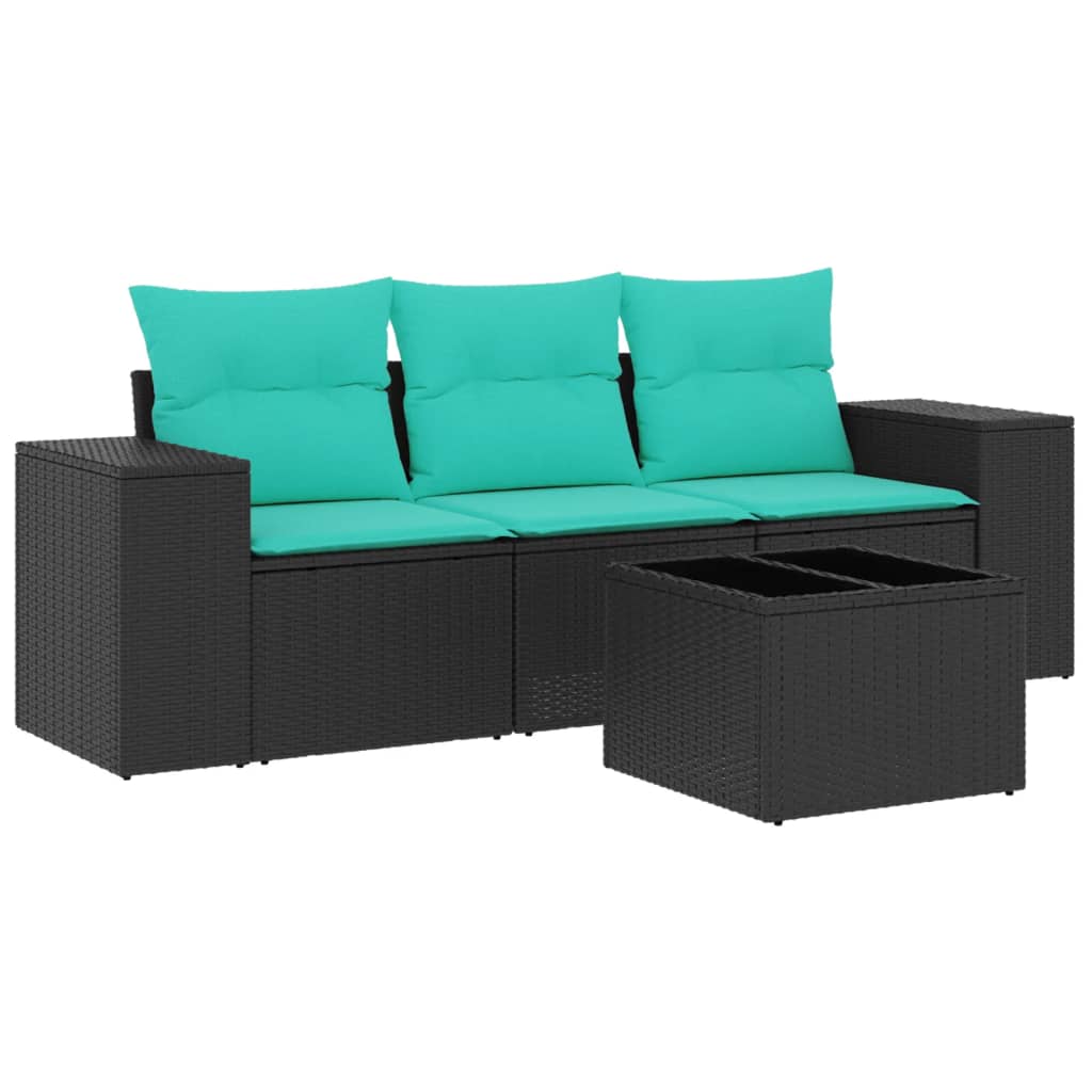 Set Divani da Giardino 4 pz con Cuscini Nero in Polyrattan | homemem39