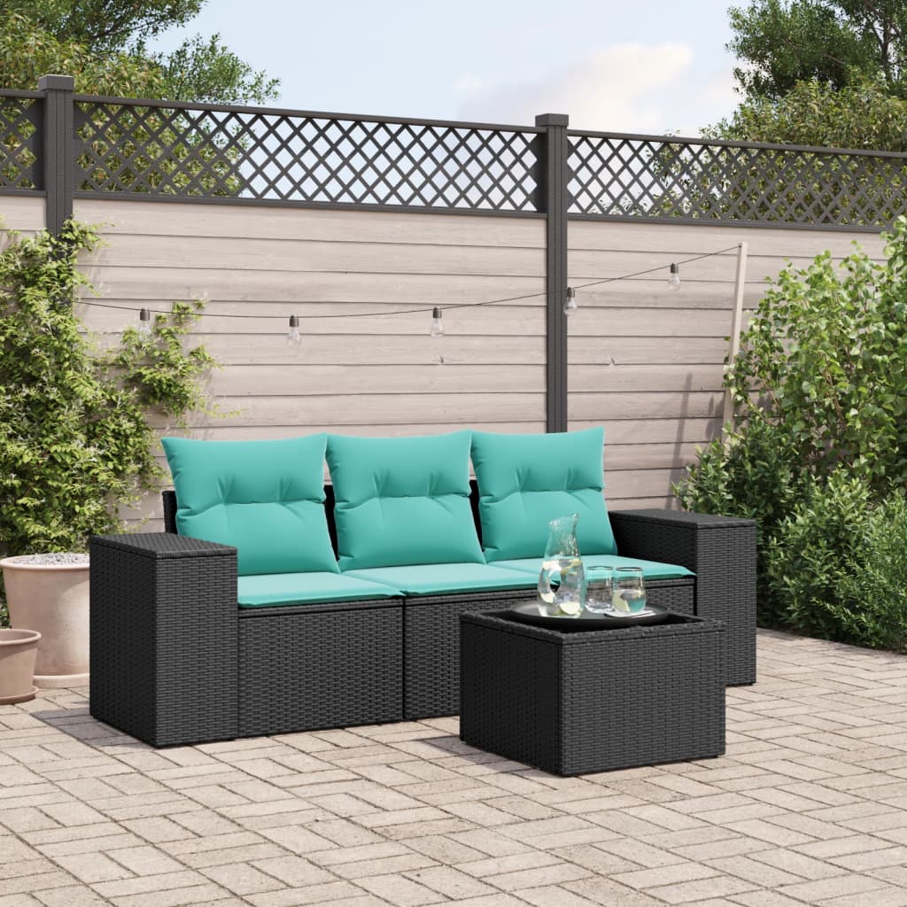 Set Divani da Giardino 4 pz con Cuscini Nero in Polyrattan | homemem39