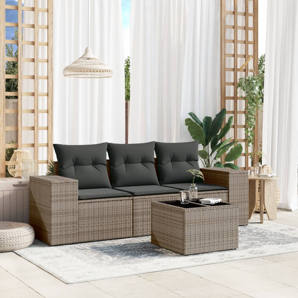 Set Divani da Giardino 4 pz con Cuscini in Polyrattan Grigio - homemem39