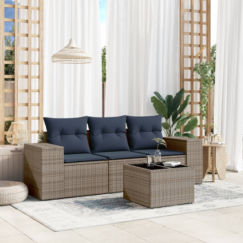 Set Divani da Giardino 4 pz con Cuscini Grigio in Polyrattan