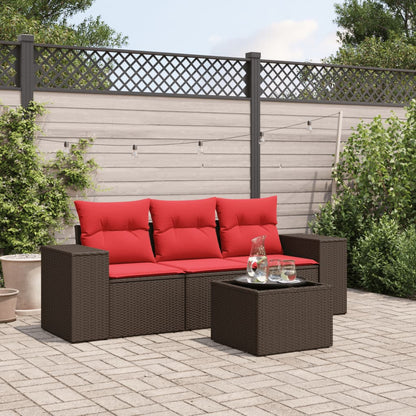 Set Divani da Giardino 4 pz con Cuscini Marrone in Polyrattan | homemem39