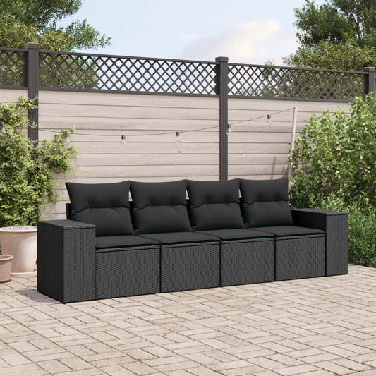 Set Divani da Giardino 4 pz con Cuscini Nero in Polyrattan - homemem39