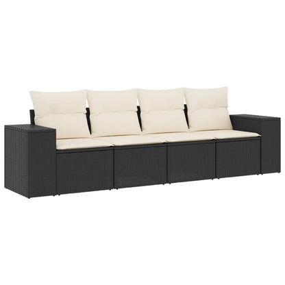 Set Divani da Giardino 4 pz con Cuscini Nero in Polyrattan - homemem39