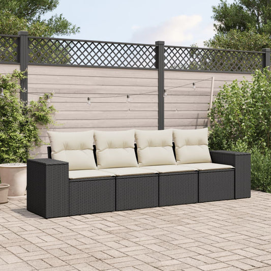 Set Divani da Giardino 4 pz con Cuscini Nero in Polyrattan - homemem39