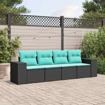 Set Divani da Giardino 4 pz con Cuscini Nero in Polyrattan | homemem39