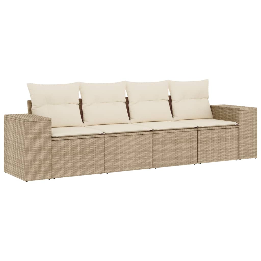 Set Divano da Giardino 4 pz con Cuscini Beige in Polyrattan - homemem39