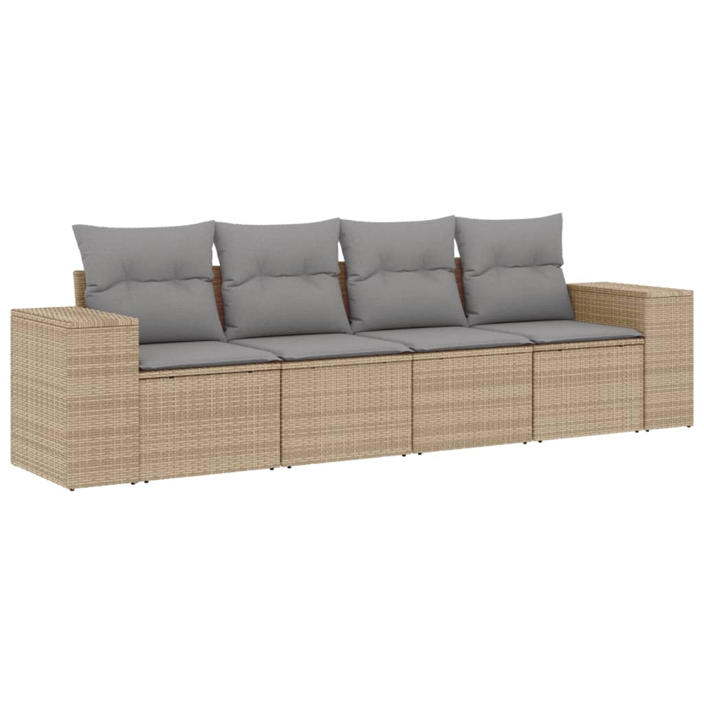 Set Divano da Giardino 4 pz con Cuscini Beige in Polyrattan - homemem39