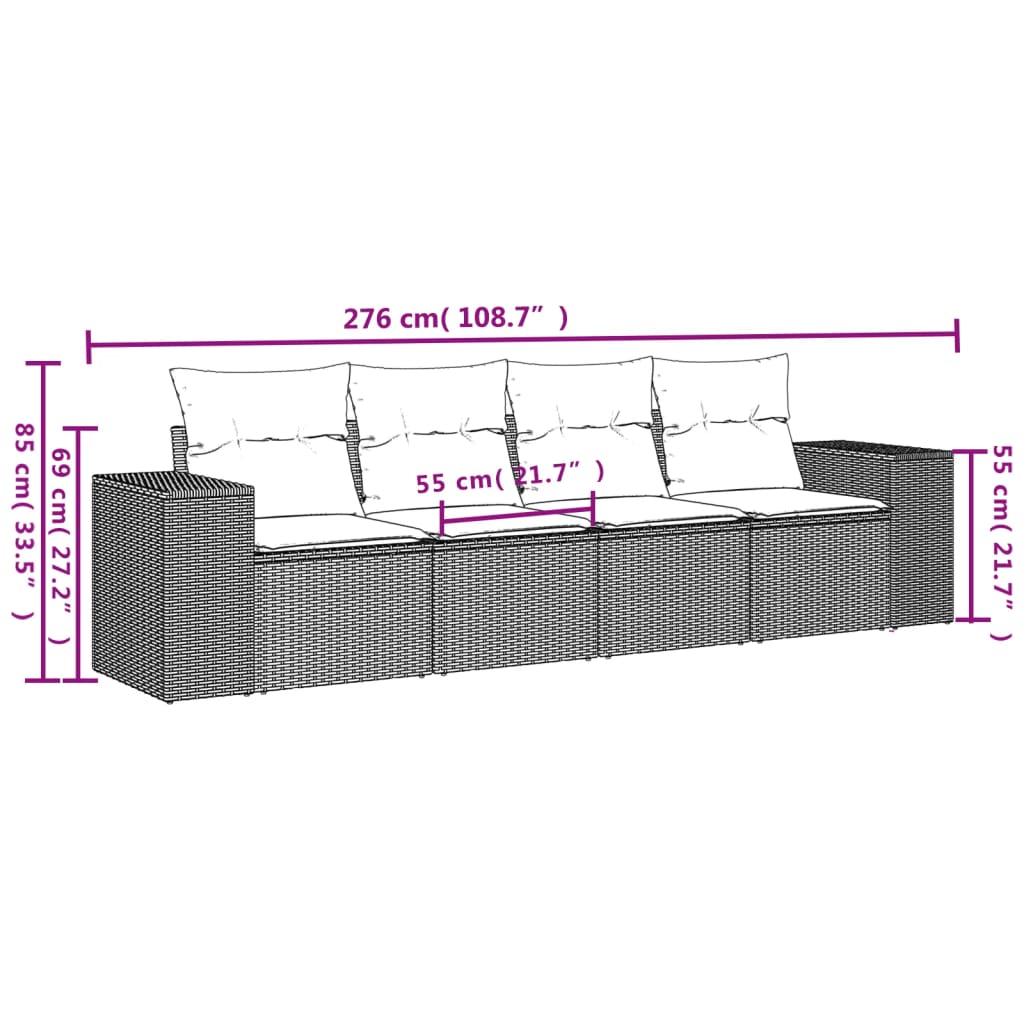 Set Divano da Giardino 4 pz con Cuscini Beige in Polyrattan - homemem39