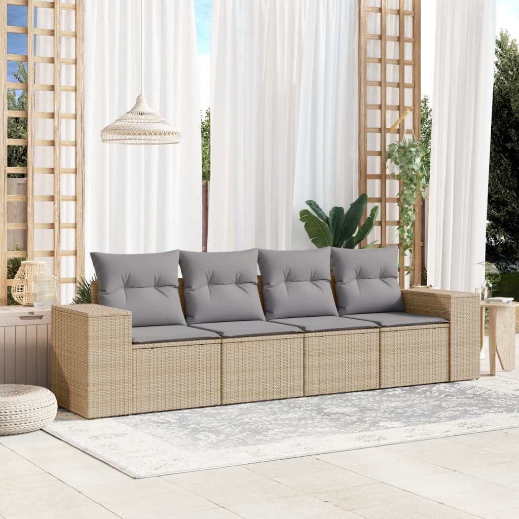 Set Divano da Giardino 4 pz con Cuscini Beige in Polyrattan - homemem39