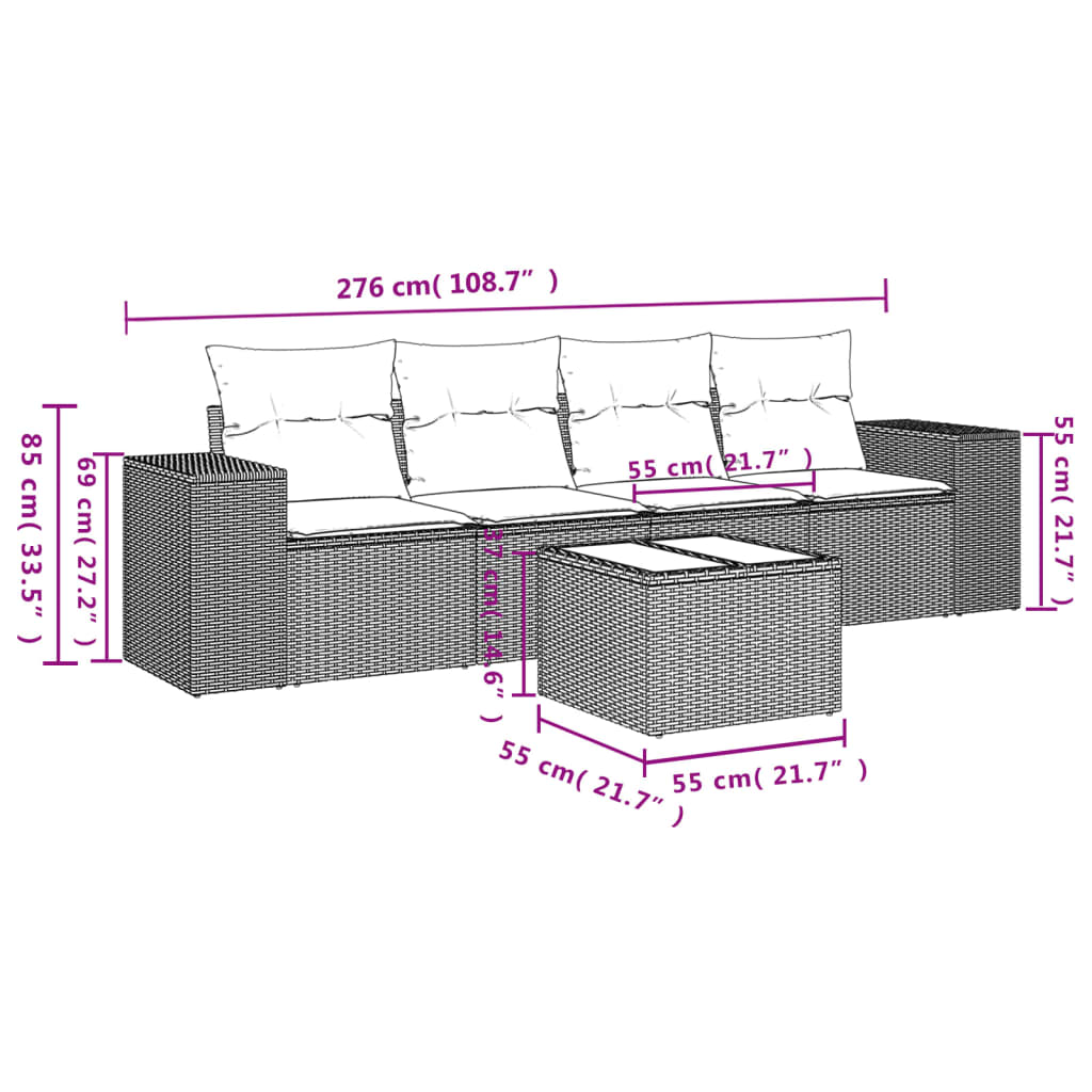 Set Divani da Giardino 5 pz con Cuscini in Polyrattan Nero - homemem39